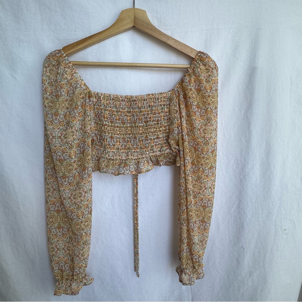 Show Me Your MuMu Rivington Crop Top Orange Paisley Long Sleeve Small Pre-Owned - Picture 3 of 5